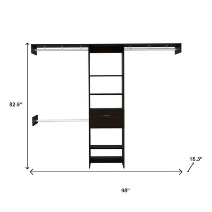 98" Dark Brown Wood And Metal Closet System