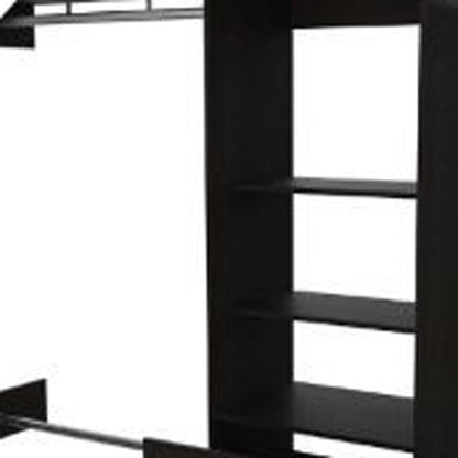 98" Dark Brown Wood And Metal Closet System
