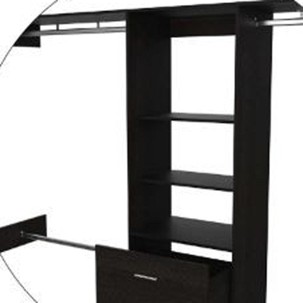 98" Dark Brown Wood And Metal Closet System