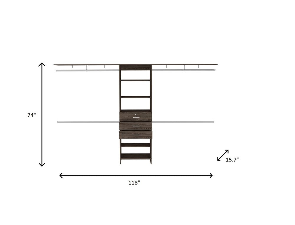 118" Dark Brown Wood Closet System