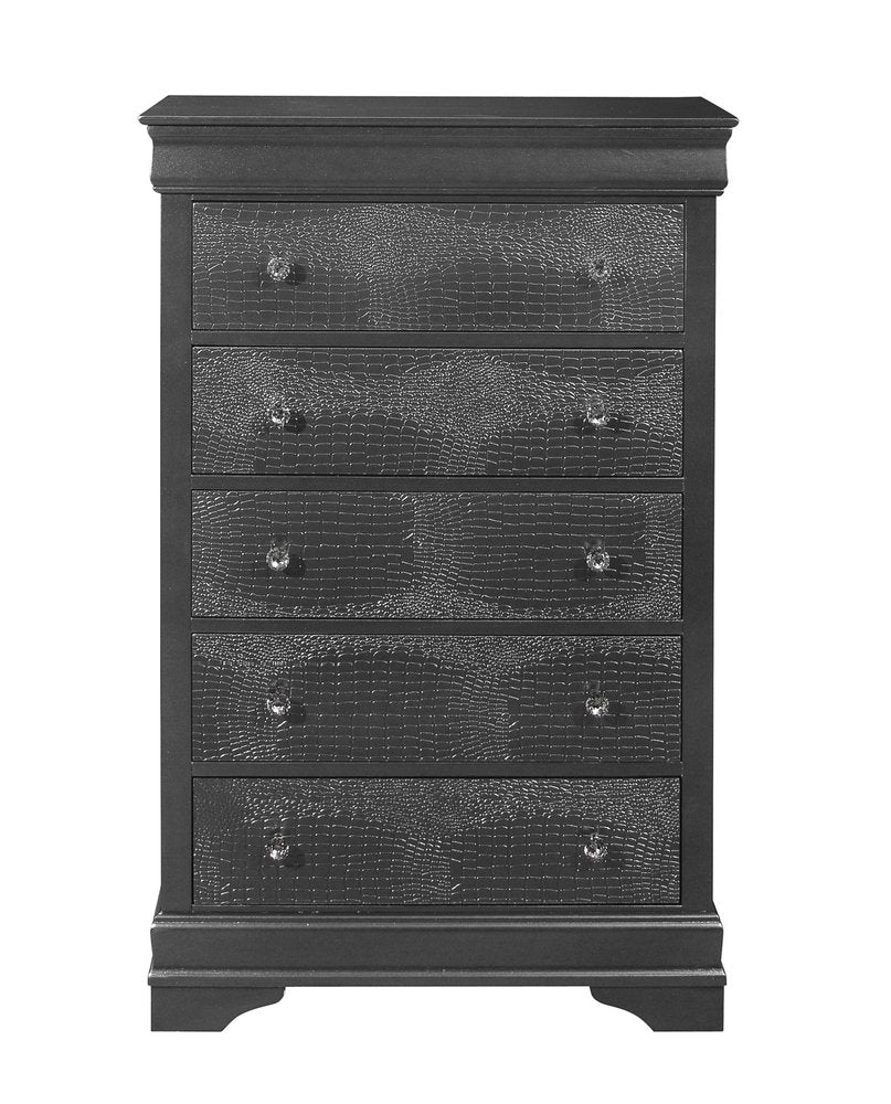 58" Metallic Grey Solid Wood Six Drawer Double Dresser