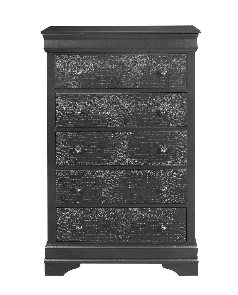 58" Metallic Grey Solid Wood Six Drawer Double Dresser