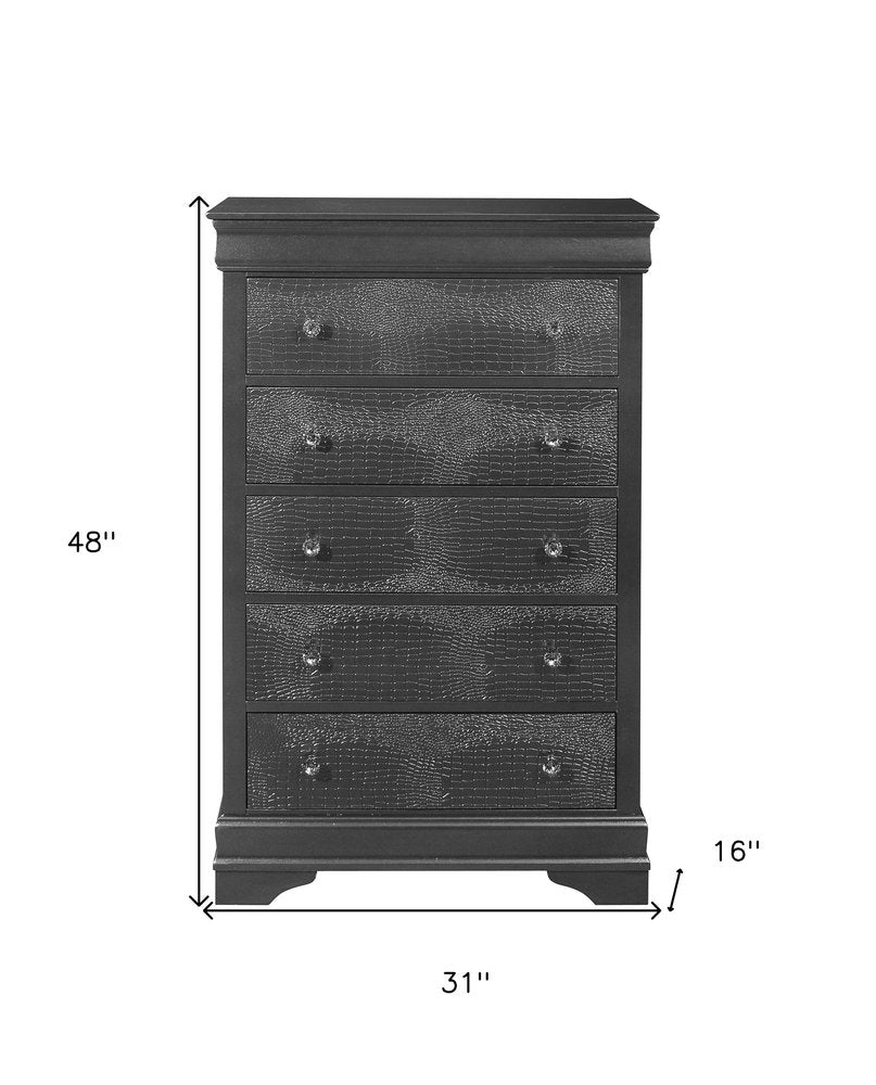 58" Metallic Grey Solid Wood Six Drawer Double Dresser