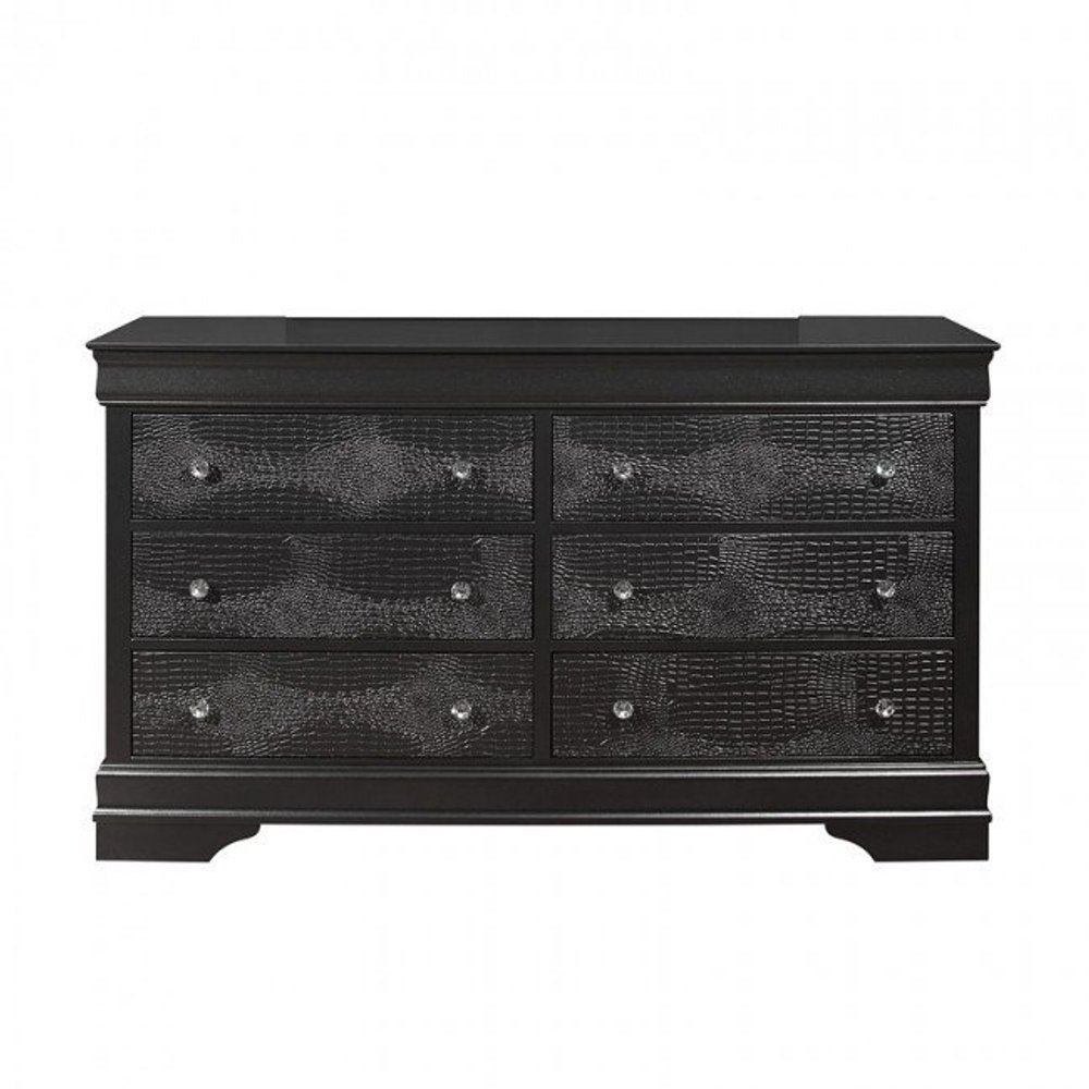 58" Metallic Grey Solid Wood Six Drawer Double Dresser