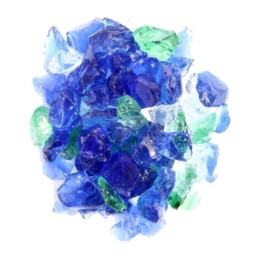 Blue And Green Round Reflective Fire Pit Glass
