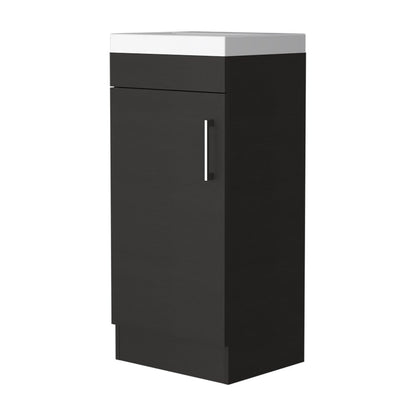 16" Black Wood Freestanding Single Door Bathroom Vanity With White Sink