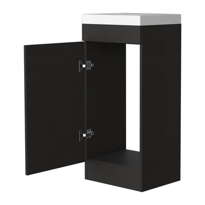 16" Black Wood Freestanding Single Door Bathroom Vanity With White Sink