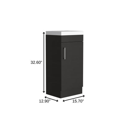 16" Black Wood Freestanding Single Door Bathroom Vanity With White Sink