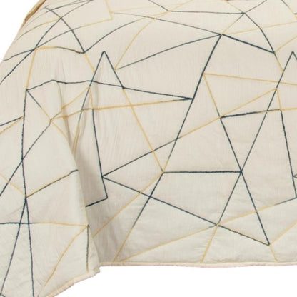 86" X 70" Gray And Ivory Geometric Cotton Quilt