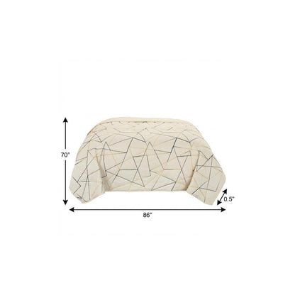 86" X 70" Gray And Ivory Geometric Cotton Quilt