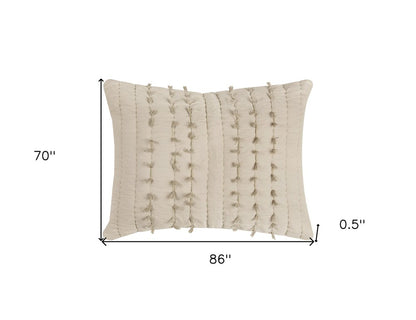 86" X 70" Natural Striped Cotton Quilt