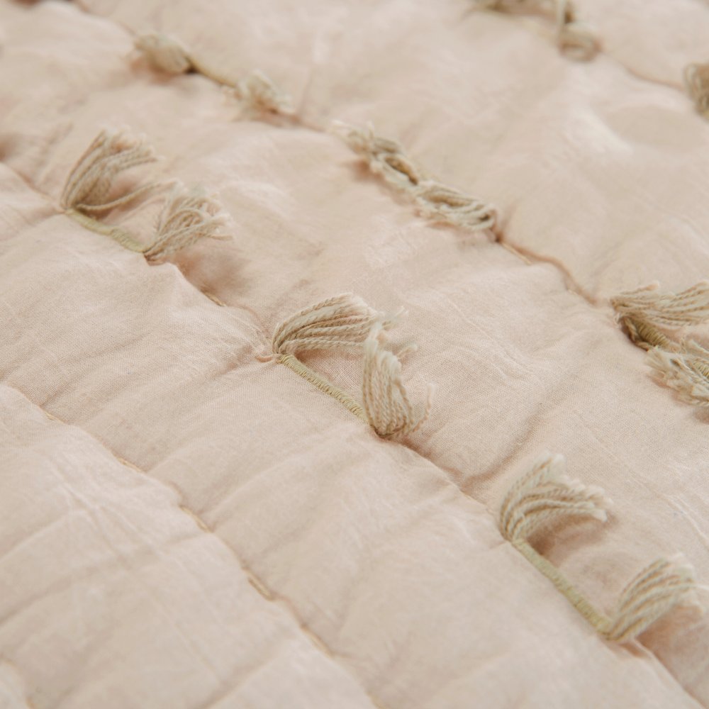 86" X 70" Natural Striped Cotton Quilt