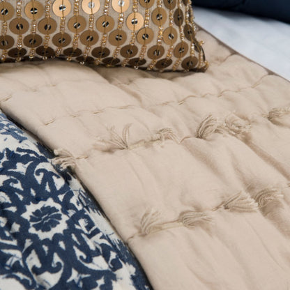 86" X 70" Natural Striped Cotton Quilt