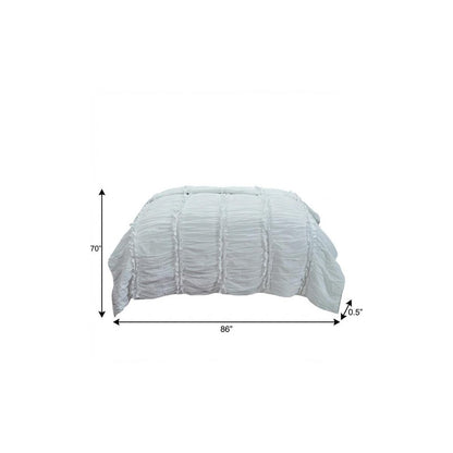 86" X 70" White Striped Cotton Quilt