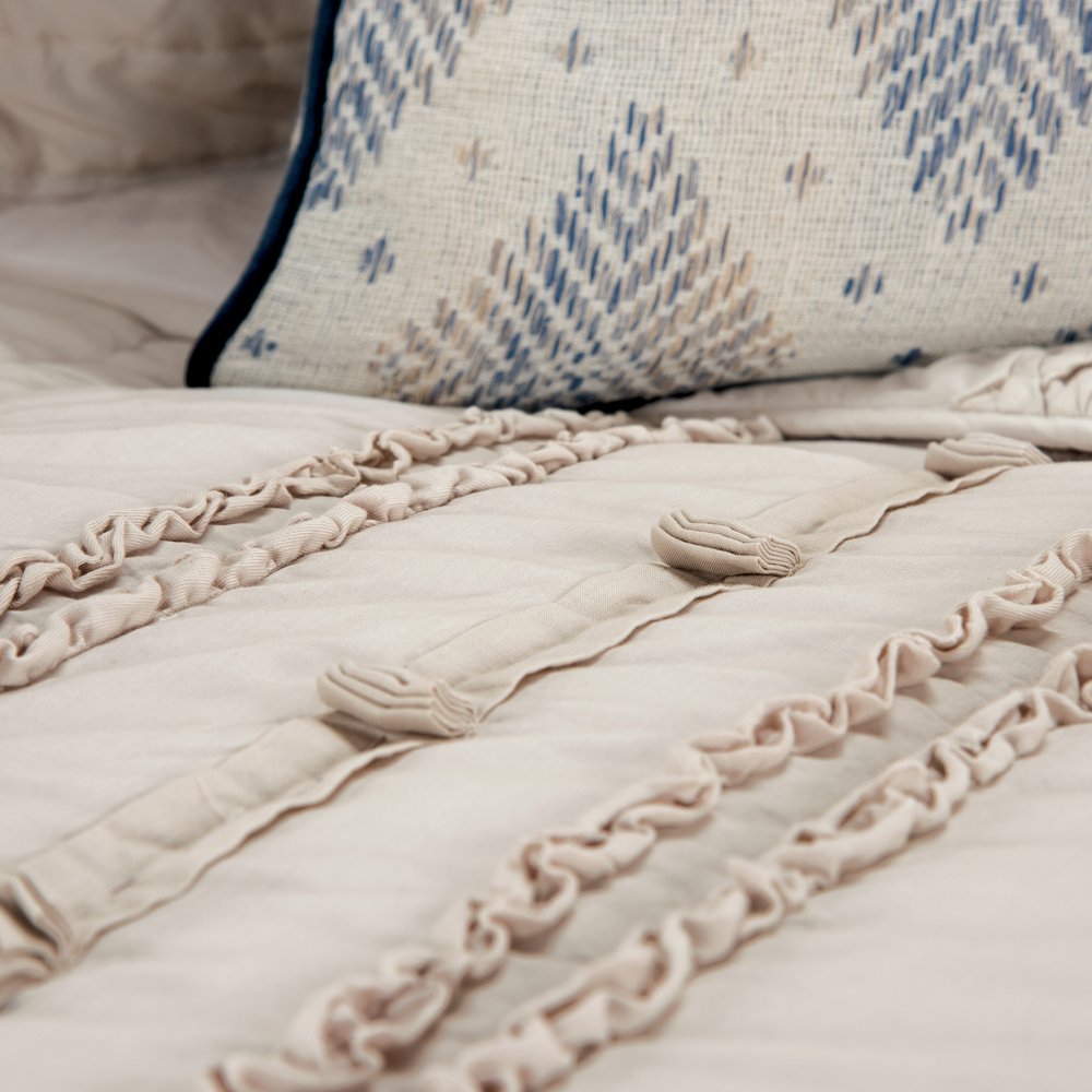 92" X 106" Natural Striped Cotton Quilt