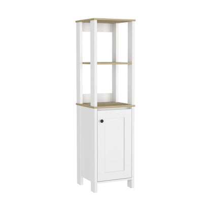 16" White And Natural Wood Freestanding Single Door Bathroom Vanity