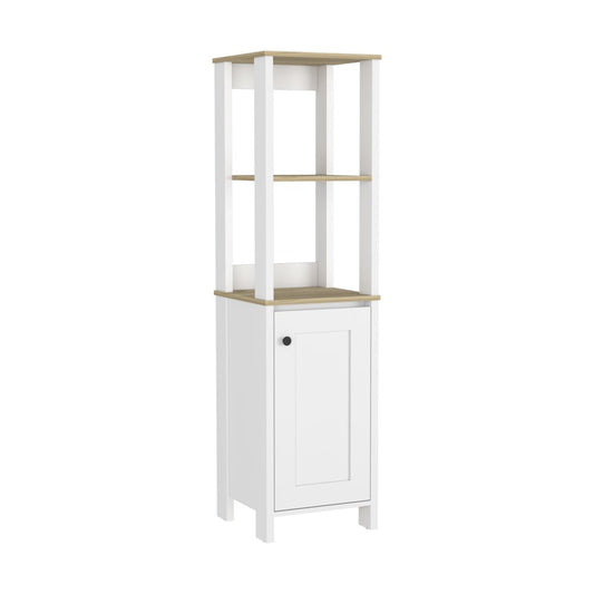 16" White And Natural Wood Freestanding Single Door Bathroom Vanity