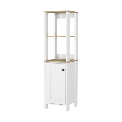 16" White And Natural Wood Freestanding Single Door Bathroom Vanity