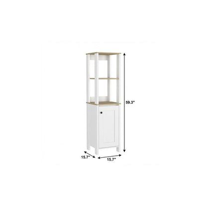 16" White And Natural Wood Freestanding Single Door Bathroom Vanity