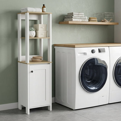 16" White And Natural Wood Freestanding Single Door Bathroom Vanity