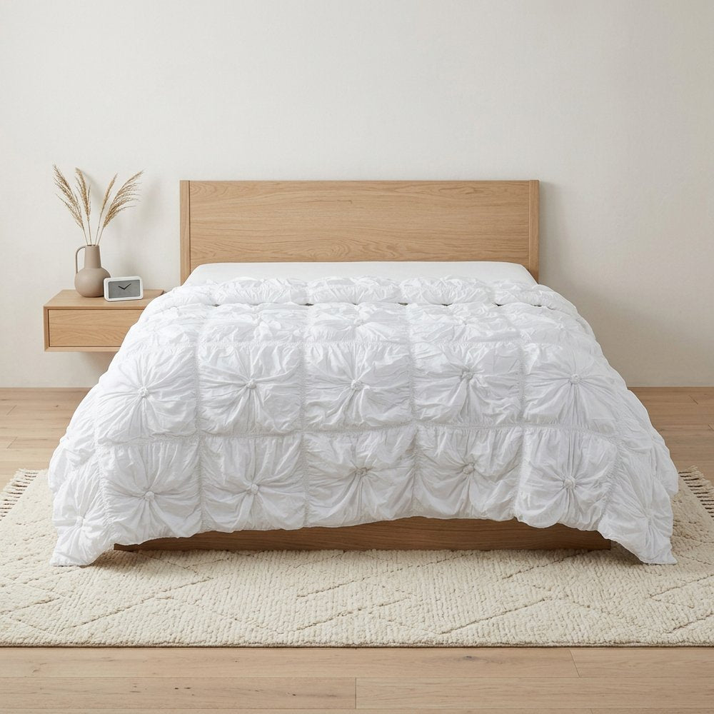 86" X 68" White Geometric Cotton Quilt