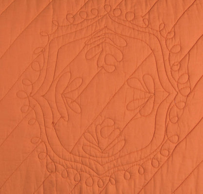 86" X 70" Orange Floral Cotton Quilt