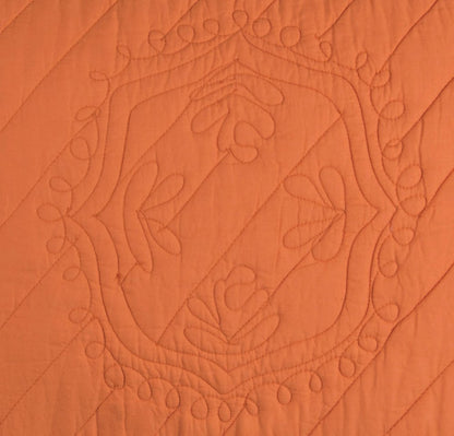 86" X 70" Orange Floral Cotton Quilt