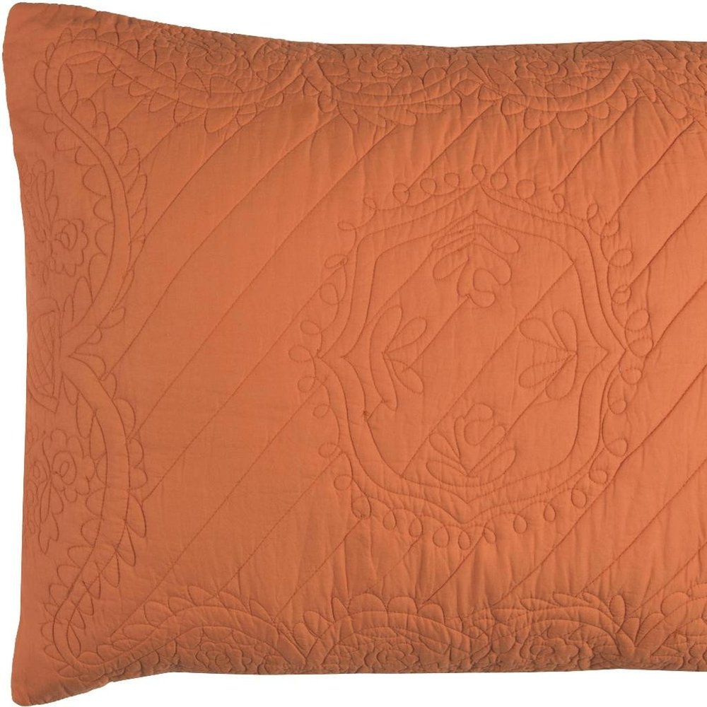 86" X 70" Orange Floral Cotton Quilt