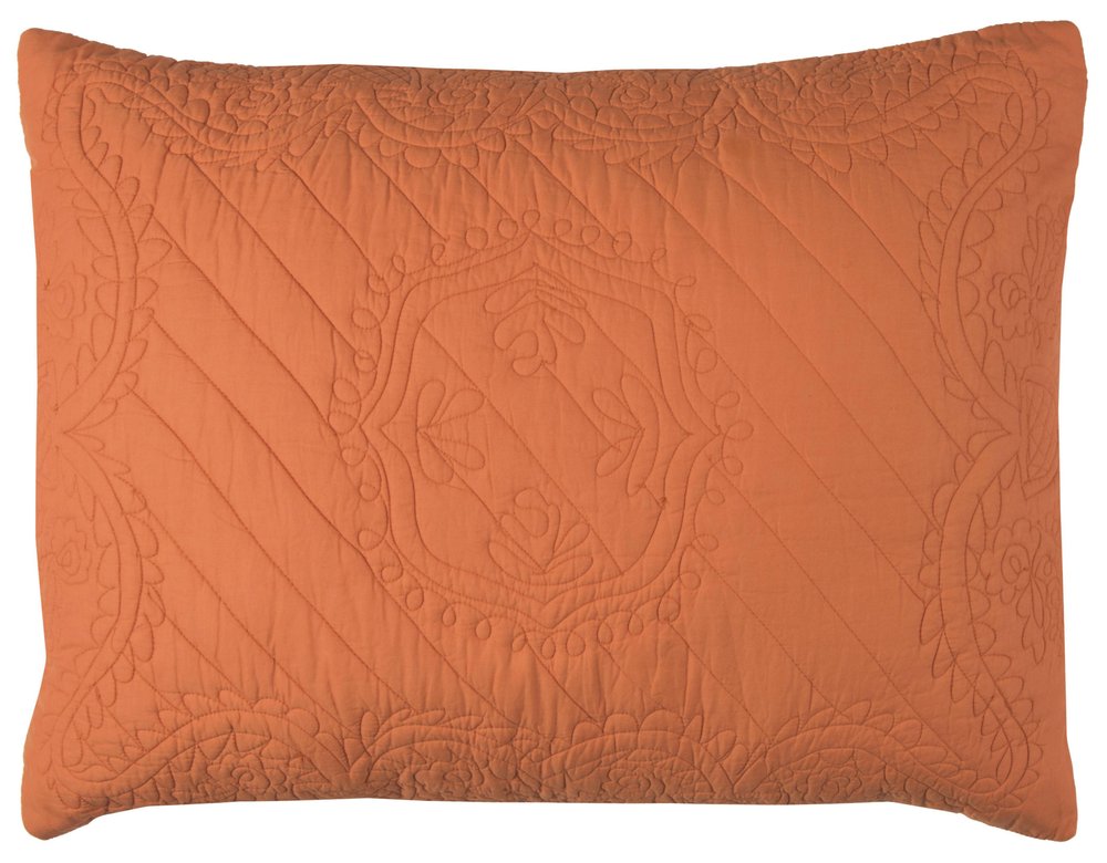 86" X 70" Orange Floral Cotton Quilt
