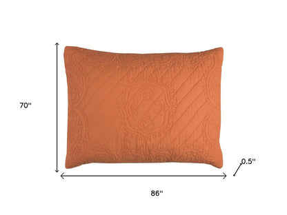 86" X 70" Orange Floral Cotton Quilt