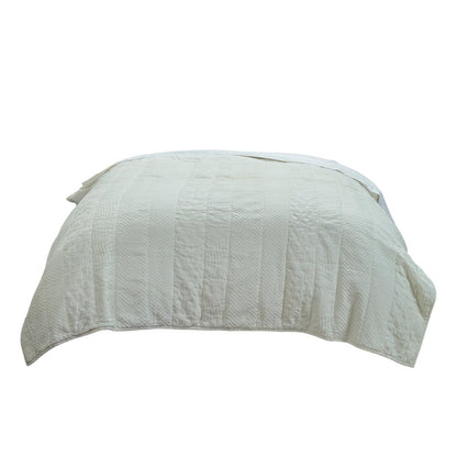 92" X 90" Ivory Striped Cotton Quilt