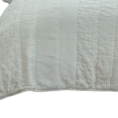 92" X 90" Ivory Striped Cotton Quilt