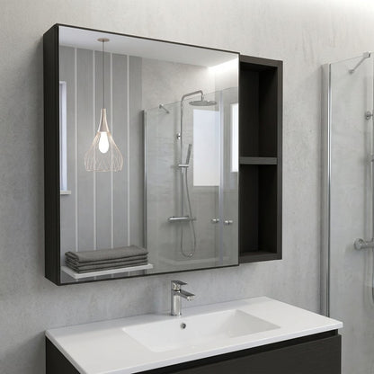 20" Black Wood Floating Single Door Bathroom Vanity And Medicine Cabinet With Mirror
