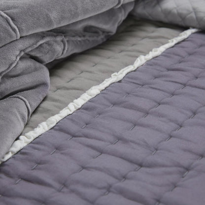 92" X 106" Cream Gray And Pale Purple Striped Cotton Quilt