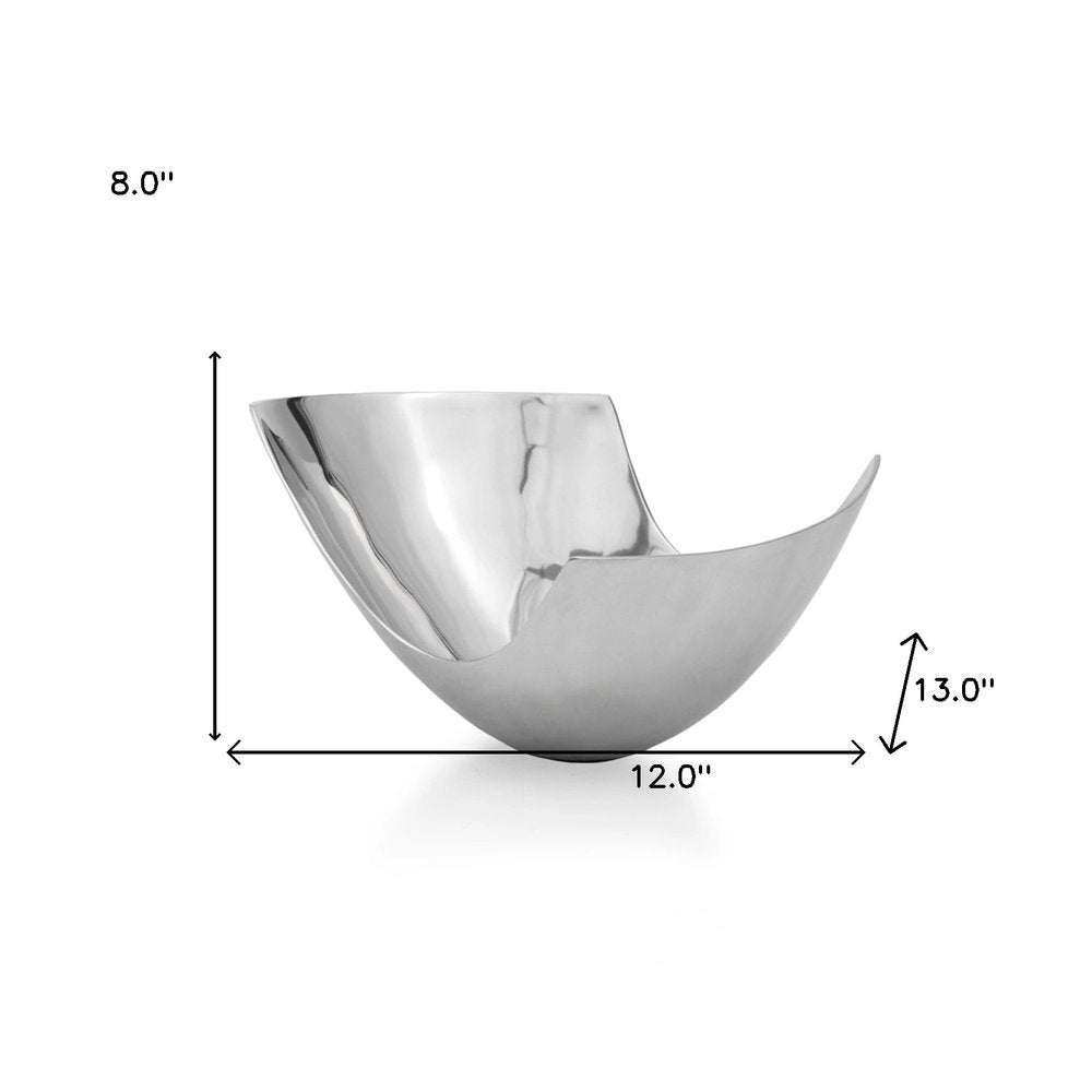 17" Silver Aluminum Modern Abstract Centerpiece Bowl