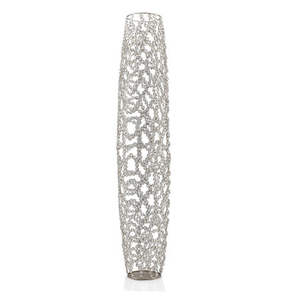 47" Silver Oval Crystal Glass Floor Vase With Faux Crystals