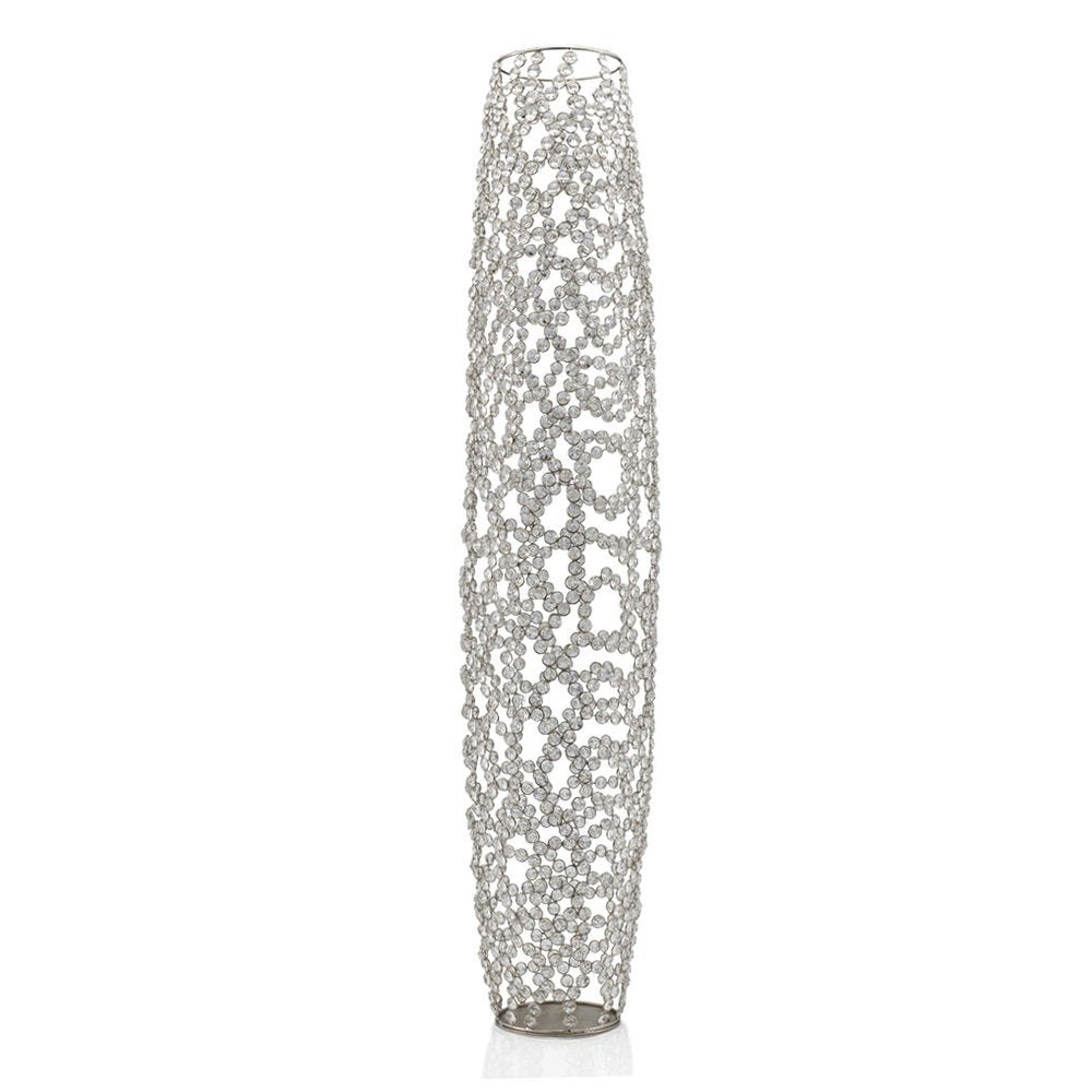 47" Silver Oval Crystal Glass Floor Vase With Faux Crystals