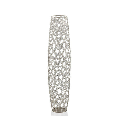 47" Silver Oval Crystal Glass Floor Vase With Faux Crystals