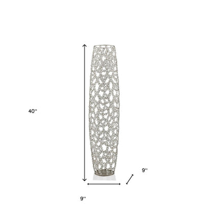 47" Silver Oval Crystal Glass Floor Vase With Faux Crystals