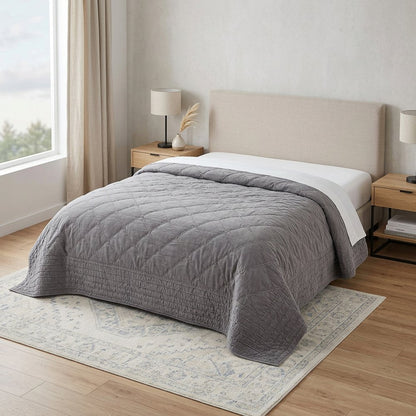 92" X 106" Gray Geometric Cotton Quilt