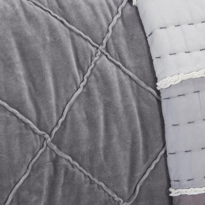 92" X 90" Gray Geometric Cotton Quilt