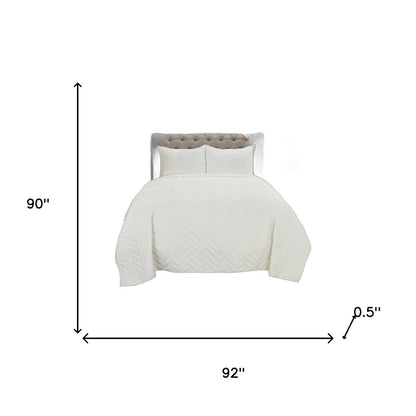 92" X 90" White Chevron Cotton Quilt