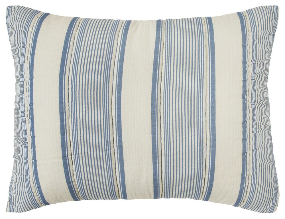 94" X 68" Indigo Striped Cotton Quilt