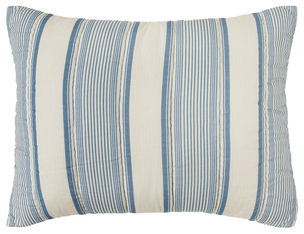 94" X 68" Indigo Striped Cotton Quilt