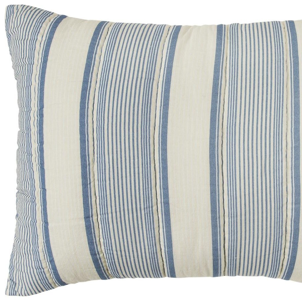 94" X 68" Indigo Striped Cotton Quilt