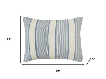 94" X 68" Indigo Striped Cotton Quilt