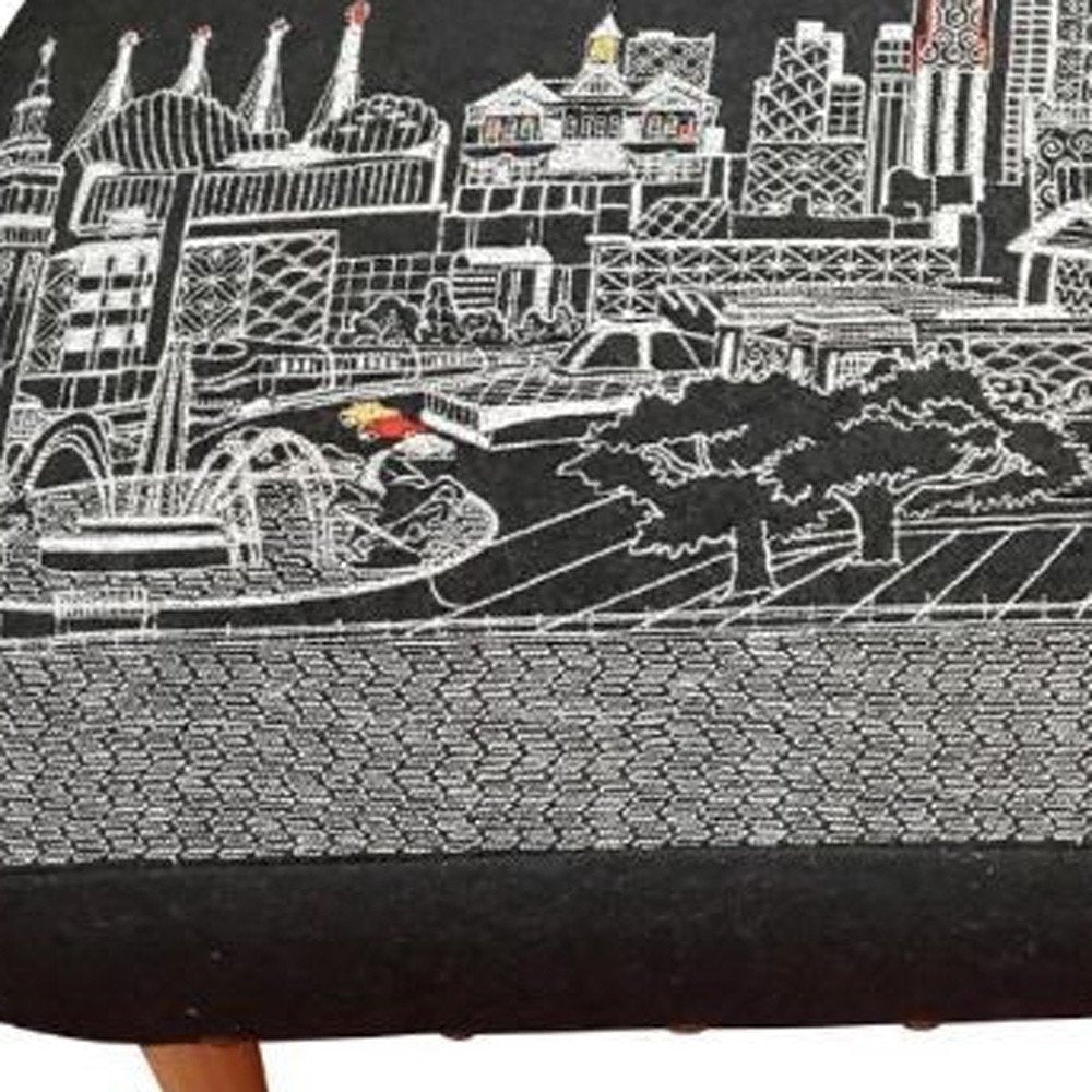 38" Black Wool and Brown Ottoman