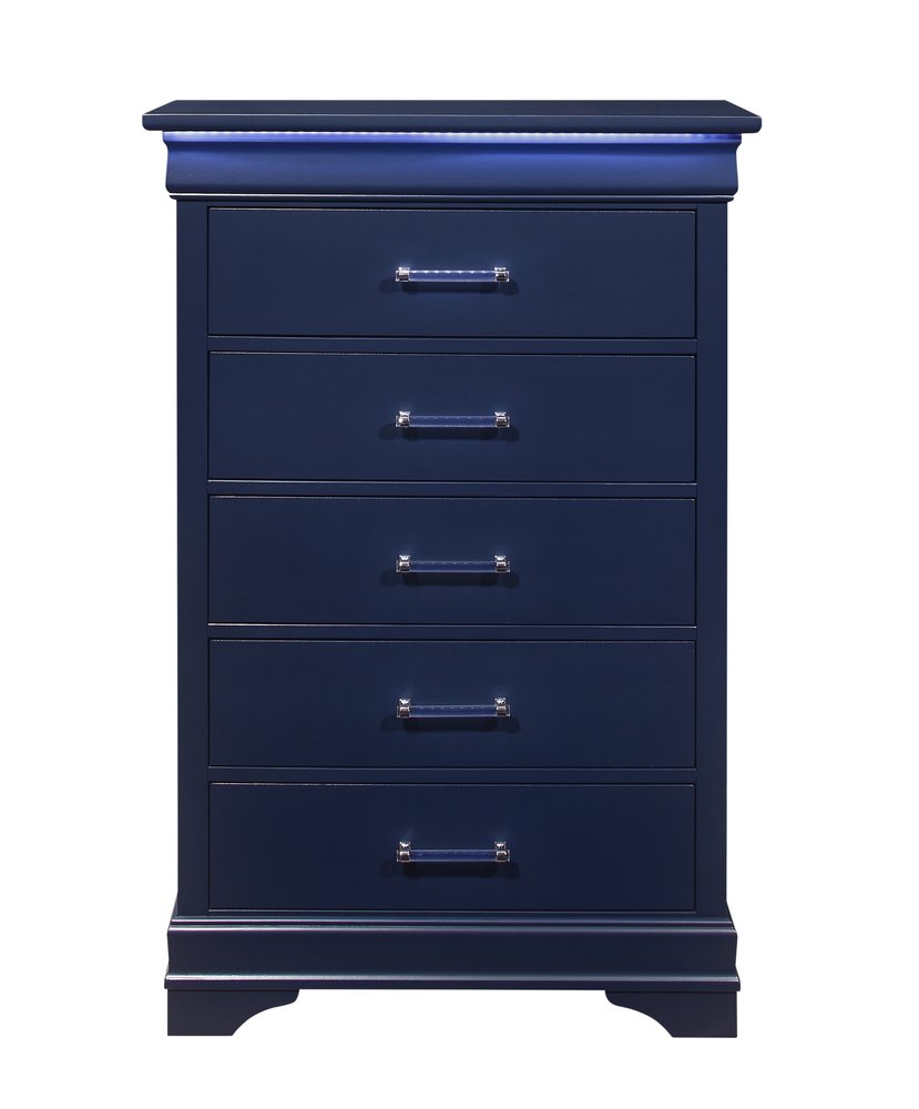 16" White Solid Wood Five Drawer Chest with LED Lighting