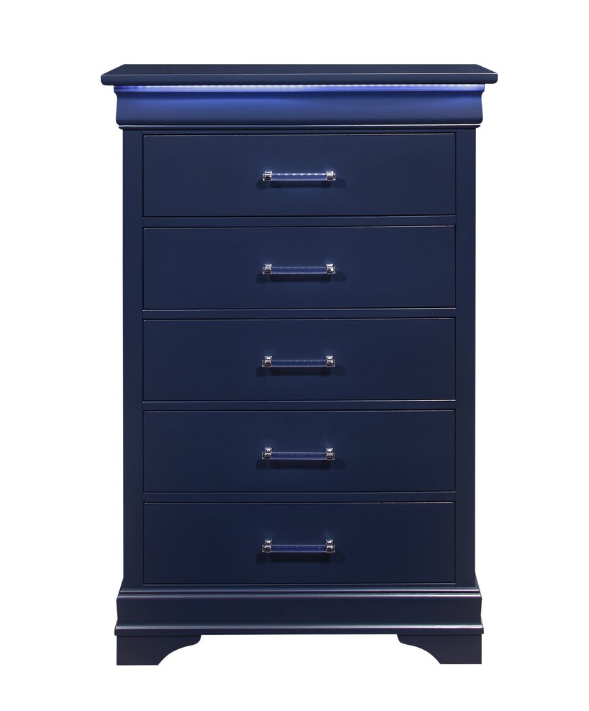 16" White Solid Wood Five Drawer Chest with LED Lighting