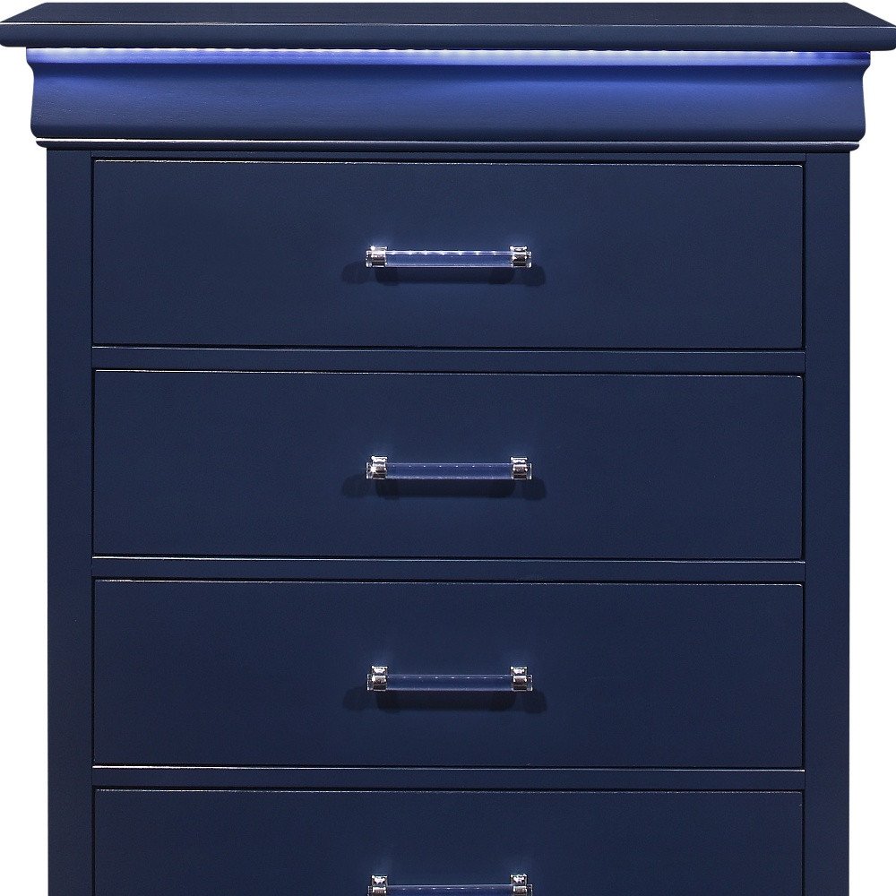 16" White Solid Wood Five Drawer Chest with LED Lighting